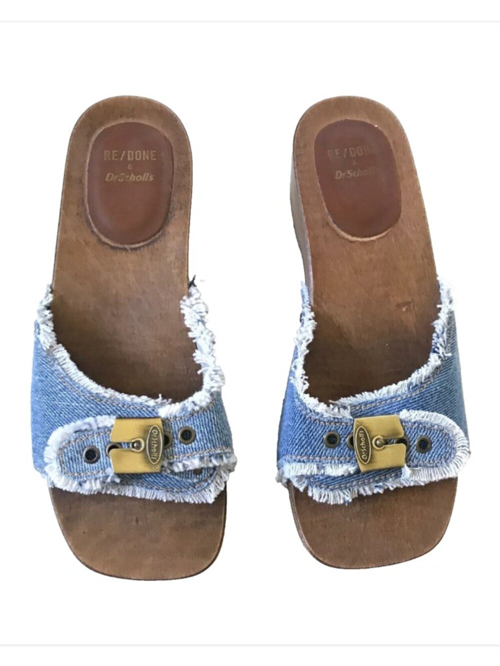 NEW Re Done x Dr Scholl's Clogs Sandals Womens 36 6 Blue Washed Denim Wood Sole - Picture 3 of 11